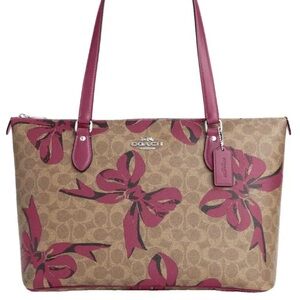 Coach Tan and Pink Bow Tote Bag